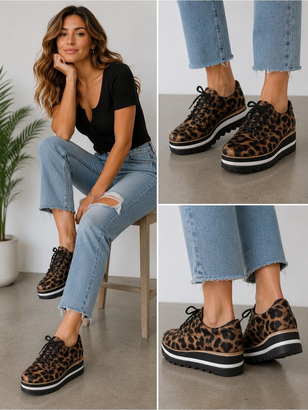 Aldo Leopard Print Platform Oxfords Women’s Size 8 NWOT Chunky Lace Up